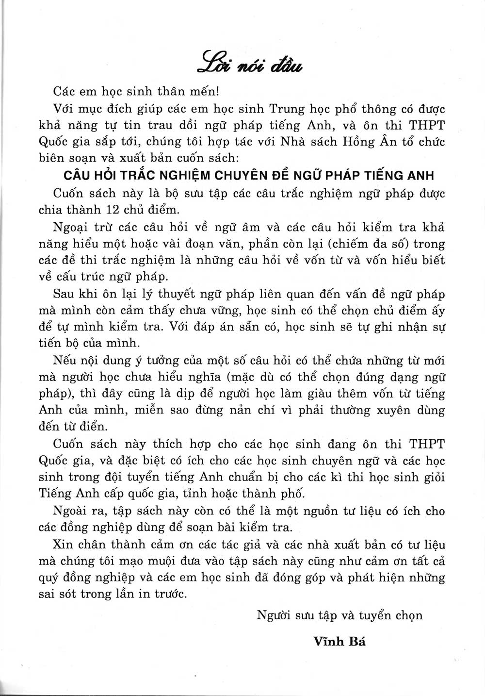Câu Hỏi Trắc Nghiệm Chuyên Đề Ngữ Pháp Tiếng Anh (Vĩnh Bá) (HA)