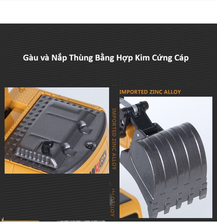 Xe điều khiển từ xa đồ chơi ô tô công trình máy xúc xe ben gàu và thùng bằng hợp kim pin sạc dành cho bé, quà tặng sinh nhật