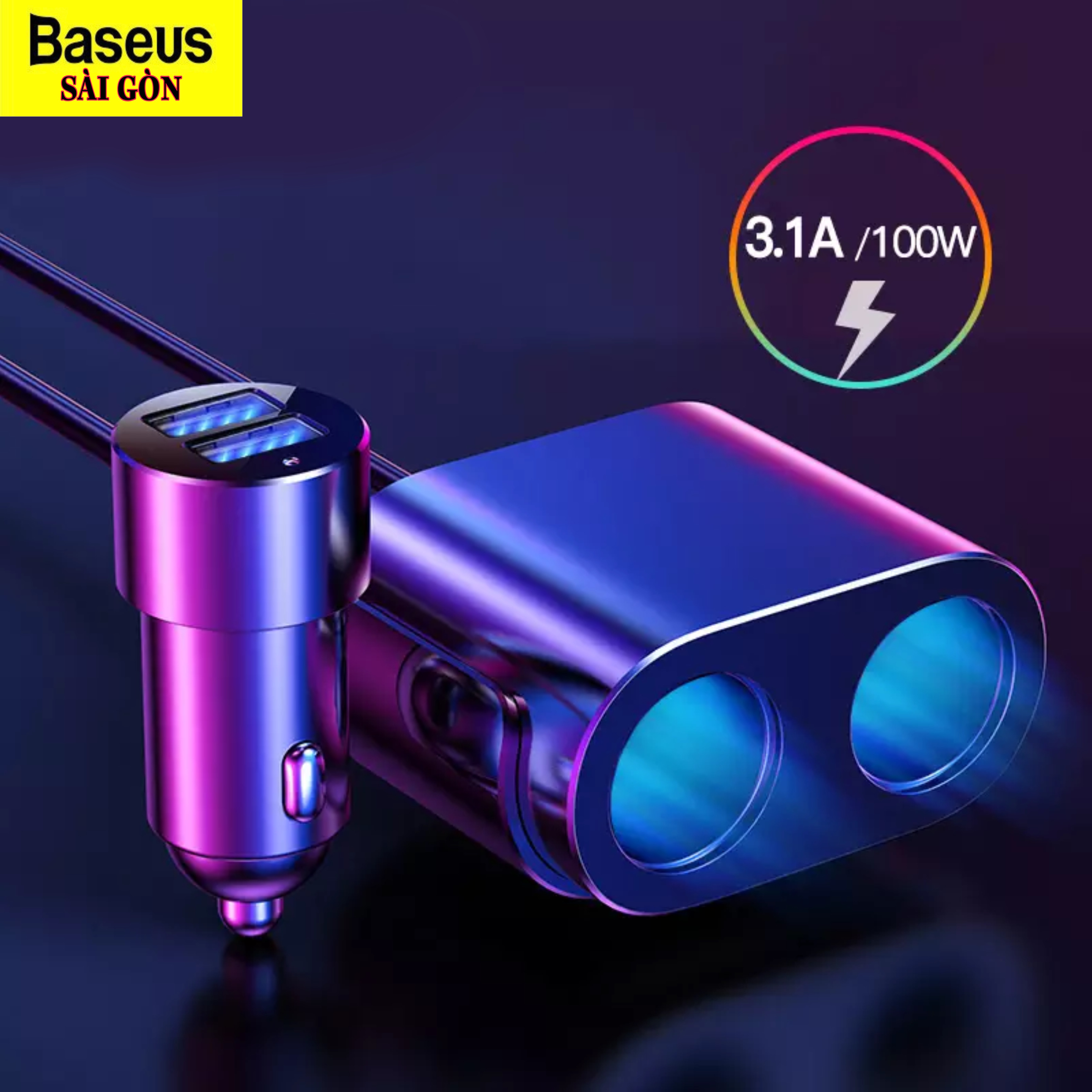 Tẩu sạc Baseus High Efficiency 1 to 2 Cigarette Lighter đa năng tích hợp bộ chia cổng sạc- hàng chính hãng