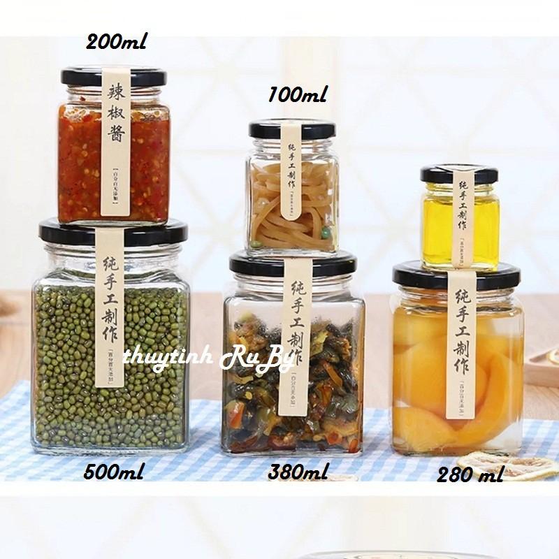 Hũ lọ thủy tinh Vuông 100ml Đựng Thực Phẩm, Hủ Đựng mật ong, Lo Gia vị thủy tinh đựng khô