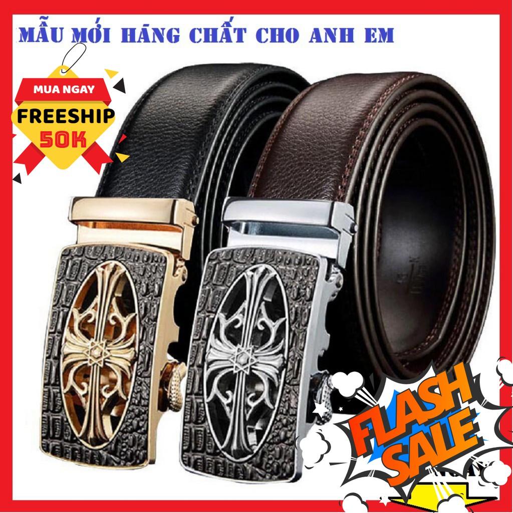 Thắt Lưng Da Nam Đẹp Cao Cấp Khóa Đúc Họa Tiết Dây Da Bò 100% Có Khấc Chắc Chắn Mặt Mạ Bạc Nam Tính GC02