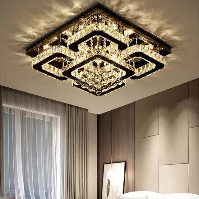 Đèn mâm pha lê ốp trần siêu sáng, 3 chế độ KT 60x60xh20cm - 3 mẫu