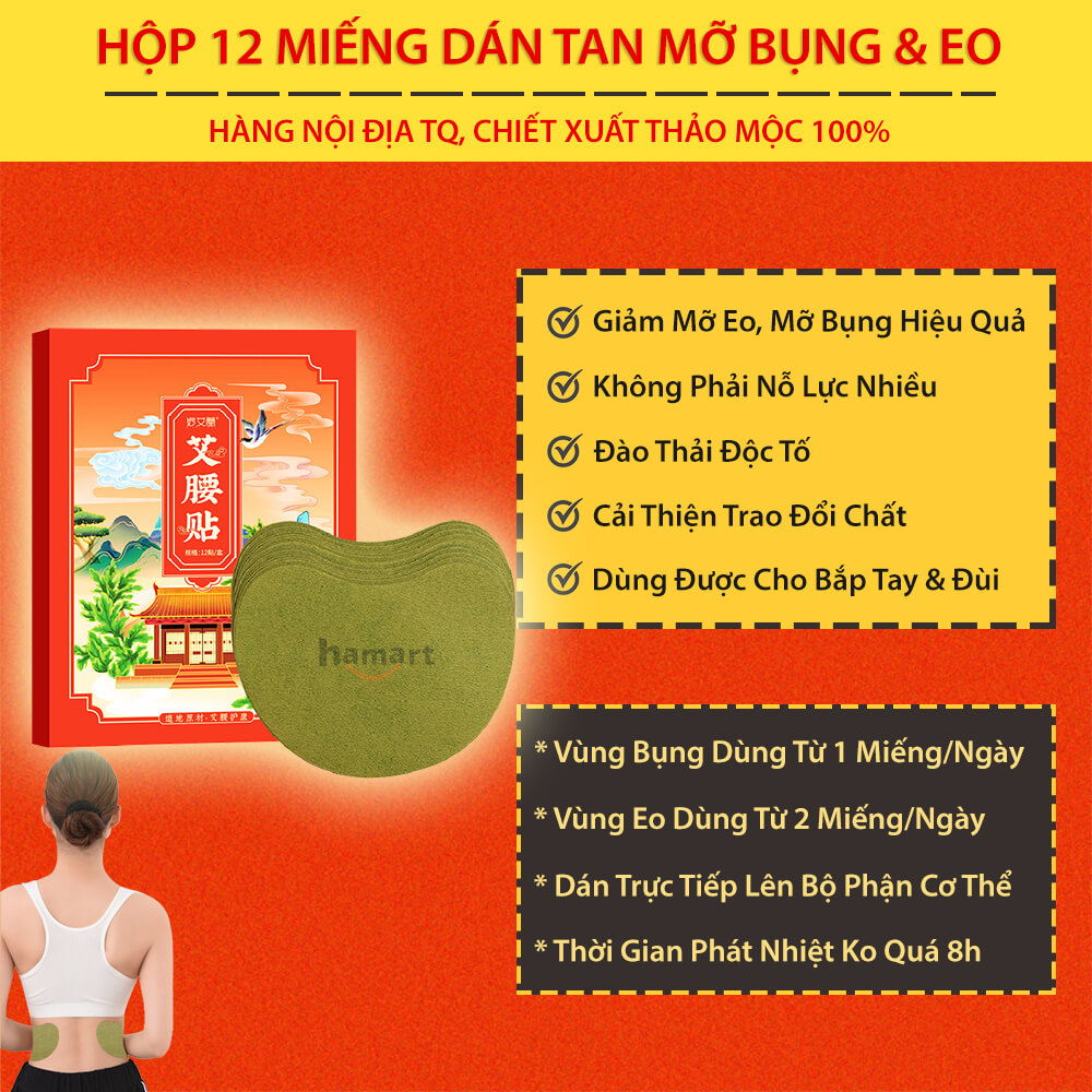 Hộp 12 Miếng Dán Ngải Cứu Tan Mỡ Bụng Mỡ Eo Thon Gọn Detox Thải Độc Cơ Thể Hiệu Quả Tiện Lợi