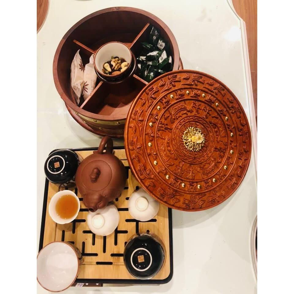 Hộp đựng bánh kẹo Khay Đựng Bánh Kẹo Mứt Tết Bằng Gỗ Trống Đồng Đông Sơn Gỗ Hương