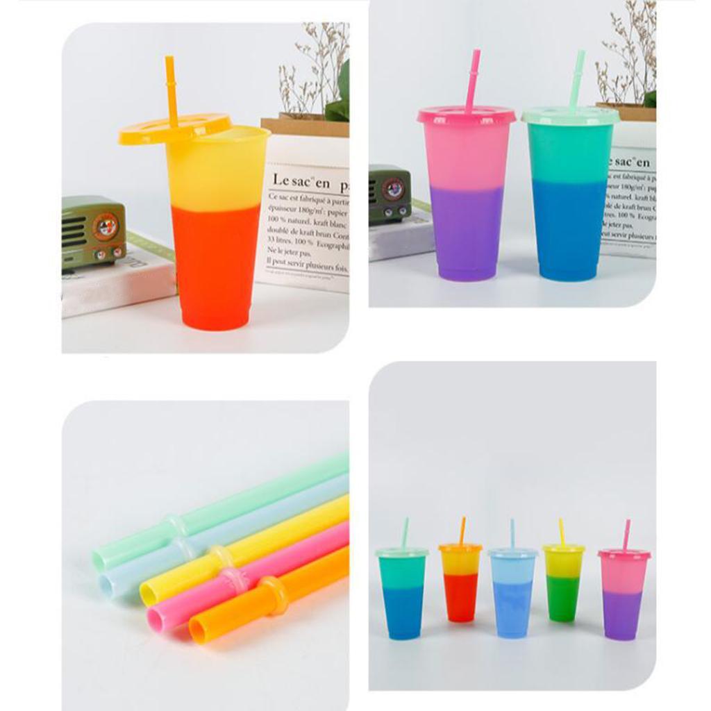 3X 5 Pack 720ml Color Changing Cups Plastic Cold Beverage Cups Mugs with Lids