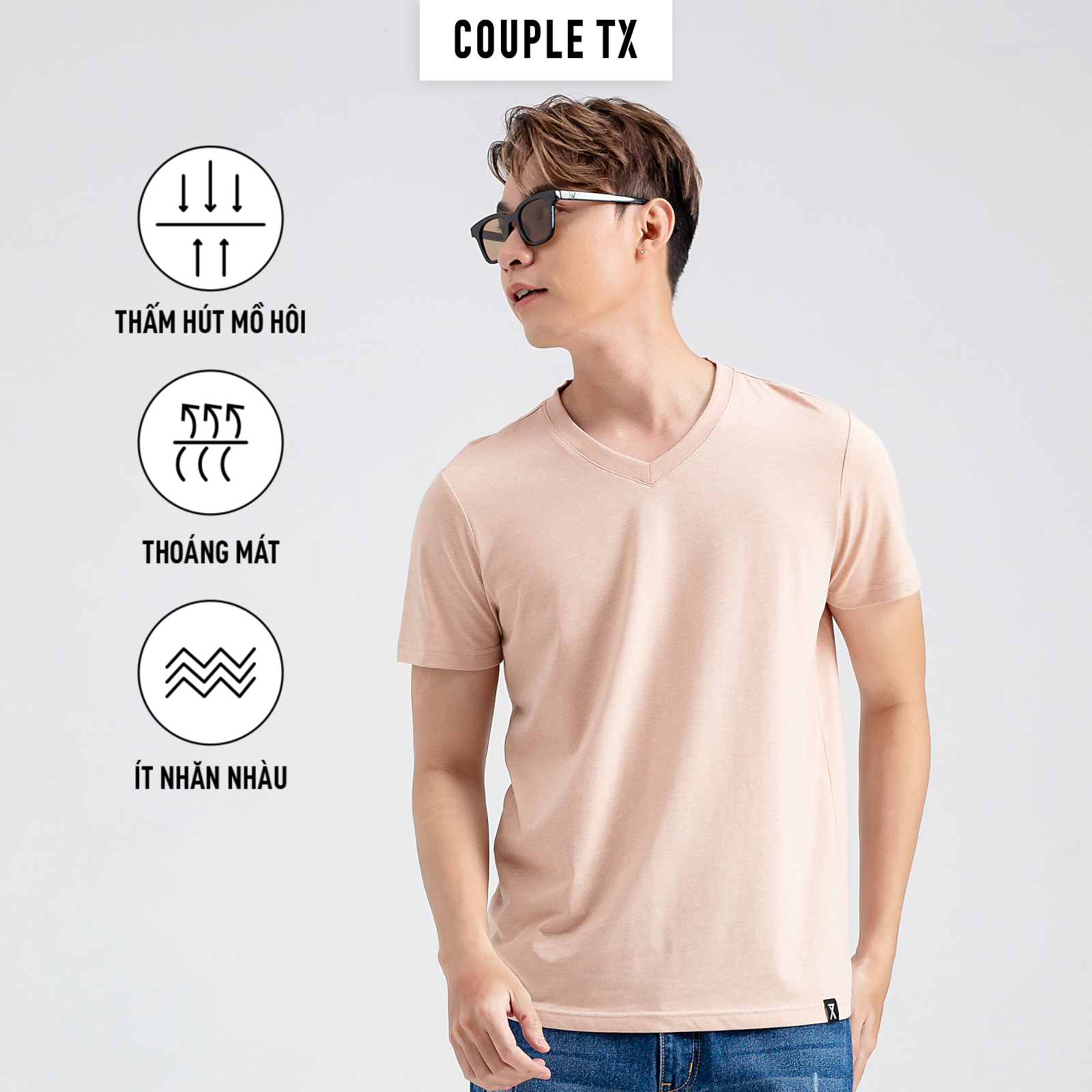 Áo Thun Trơn Couple TX Cổ Tim Basic Nam MTS 1131