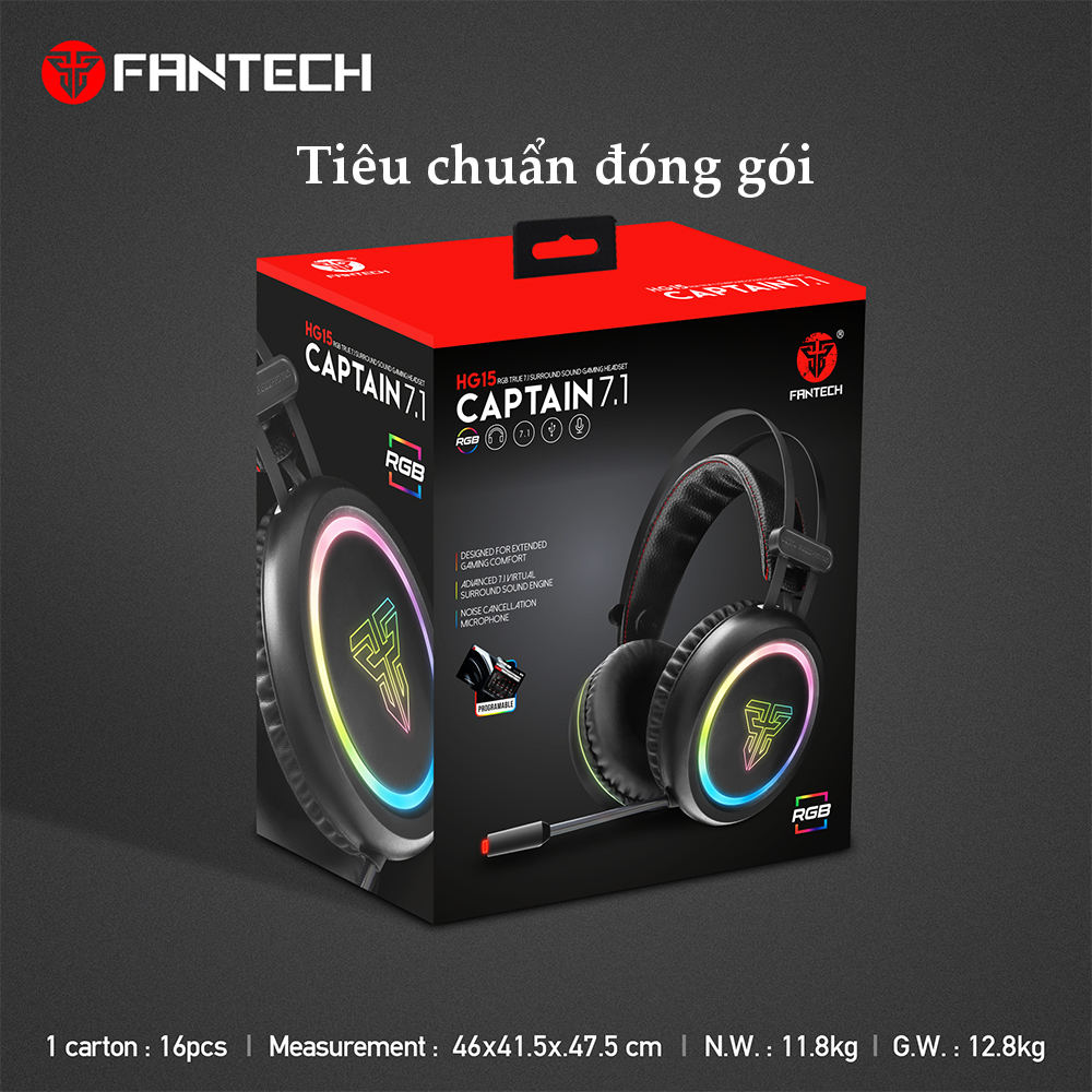 Tai nghe Gaming có dây âm thanh vòm  7.1 sound ( CAPTAIN 7.1 )  LED RGB Fantech HG15 - Hàng chính hãng