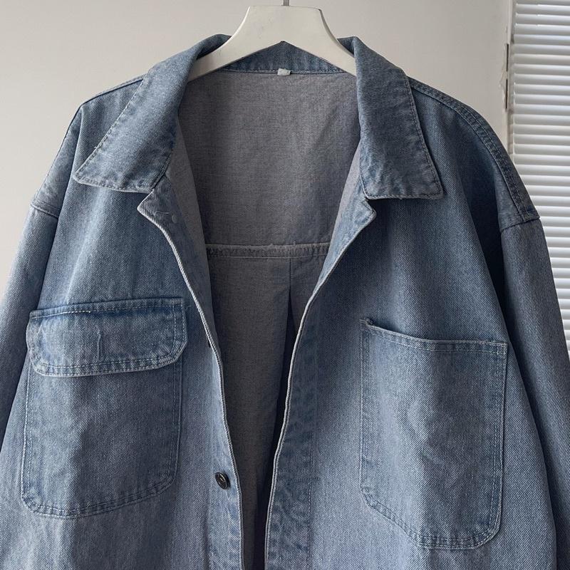Áo khoác jeans nút có túi màu xanh form rộng unisex nam nữ - SSSTore