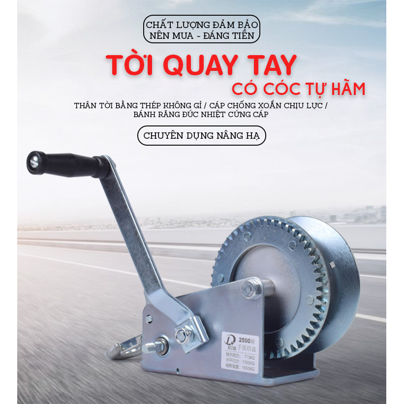 Tời quay tay 3000LBS- tải trọng nâng 1360kg, cáp 10m