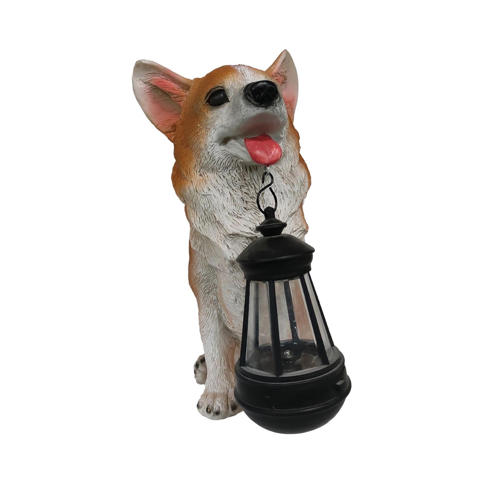 Resin Figurine Hanging Lantern Yard Lamp Solar Lights Garden Dogs Statue