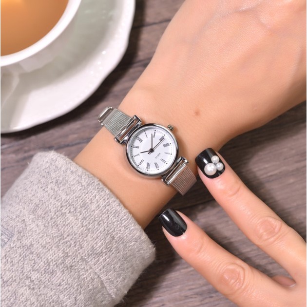 Đồng hô thời trang nữ dây thép mặt tròn số la mã DOHORA VN DSDH109 máy pin chạy 3 kim cao cấp chống nước sinh hoạt nhẹ dành cho học sinh cấp 2 sinh viên công sở đi làm - Hàng nhập khẩu