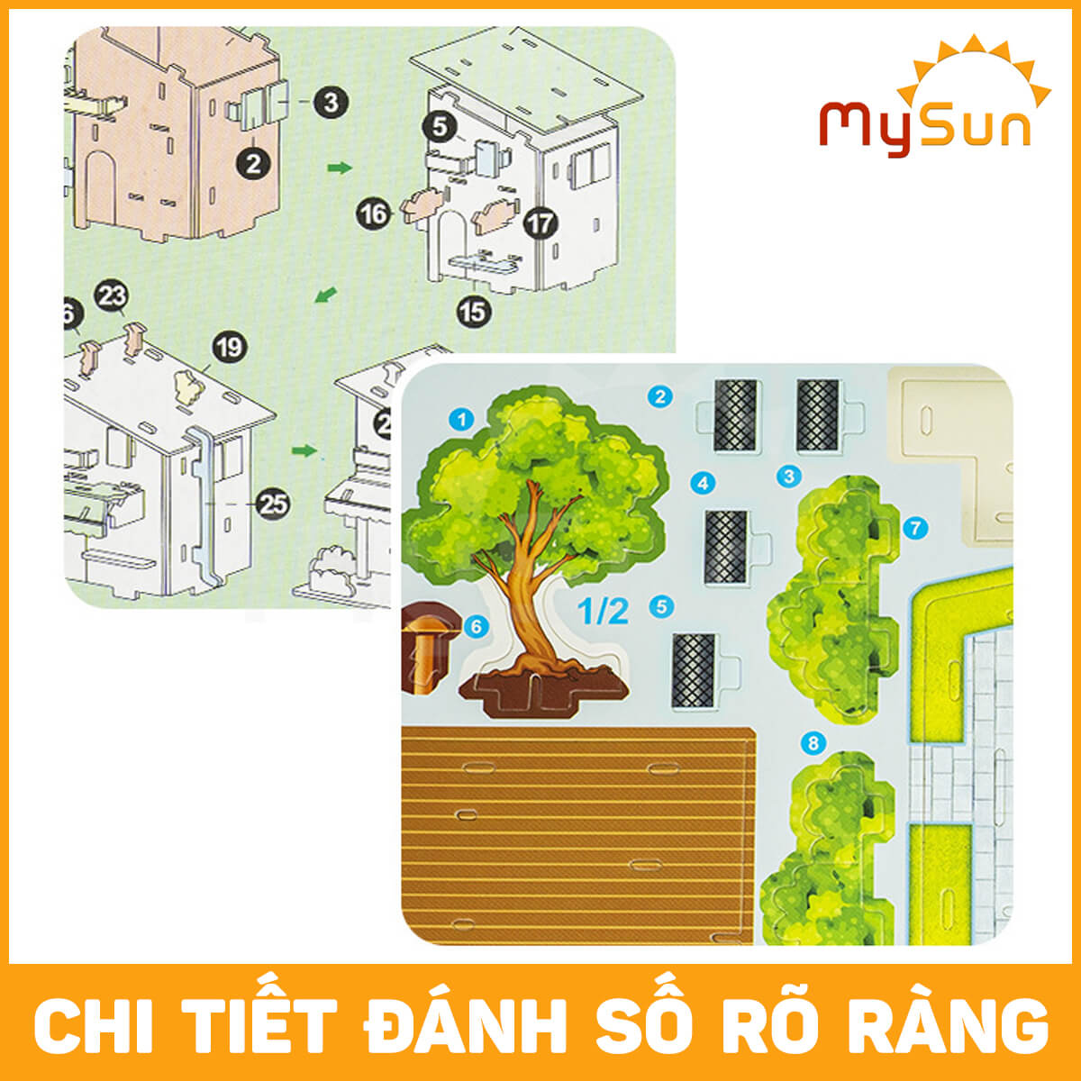 Xếp hình ngôi nhà lâu đài bằng giấy bộ lắp ráp ghép mô hình đồ chơi 3d cho bé 2 3 4 5 tuổi MySun
