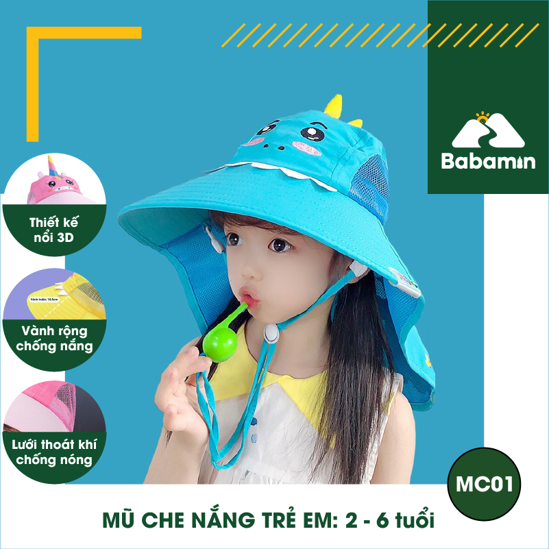 Mũ Chống Nắng Cho Trẻ Em 2 - 6 Tuổi, Họa Tiết 3D cho bé trai, bé gái - Babamin - MC01