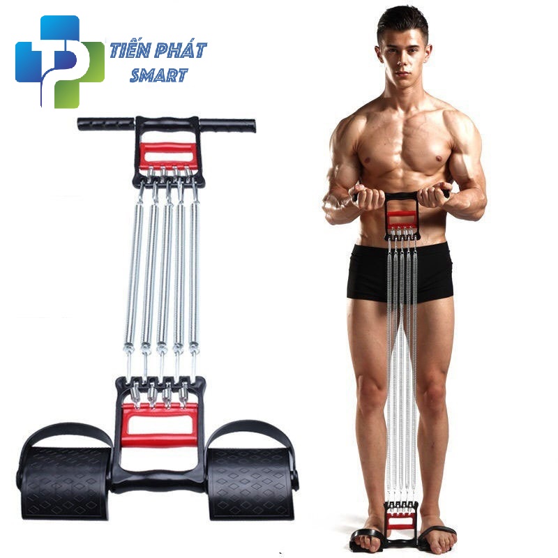 Dây Kéo Cáp 5 Lò Xo Titan Tập Thể Thao Đa Năng Có Bàn Đạp - Tập Cơ Ngực , Cơ Tay Tập GYM Hiệu Quả Tại Nhà