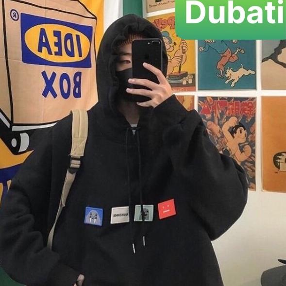 ÁO KHOÁC HOODIE CHẤT VẢI MỀM MỊN LOGO PATCH STICKERR NHẬT BẢN FROM RỘNG VẢI DÀY- DUBATI FASHION