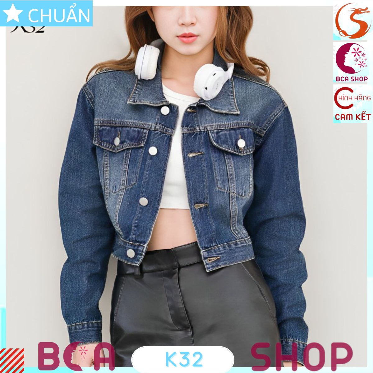 Áo khoác Jeans nữ lửng K32 màu Jeans cổ điển kết hợp tẩy nhạt làm điểm nhấn thu hút ánh nhìn bằng sự cá tính và trẻ trung