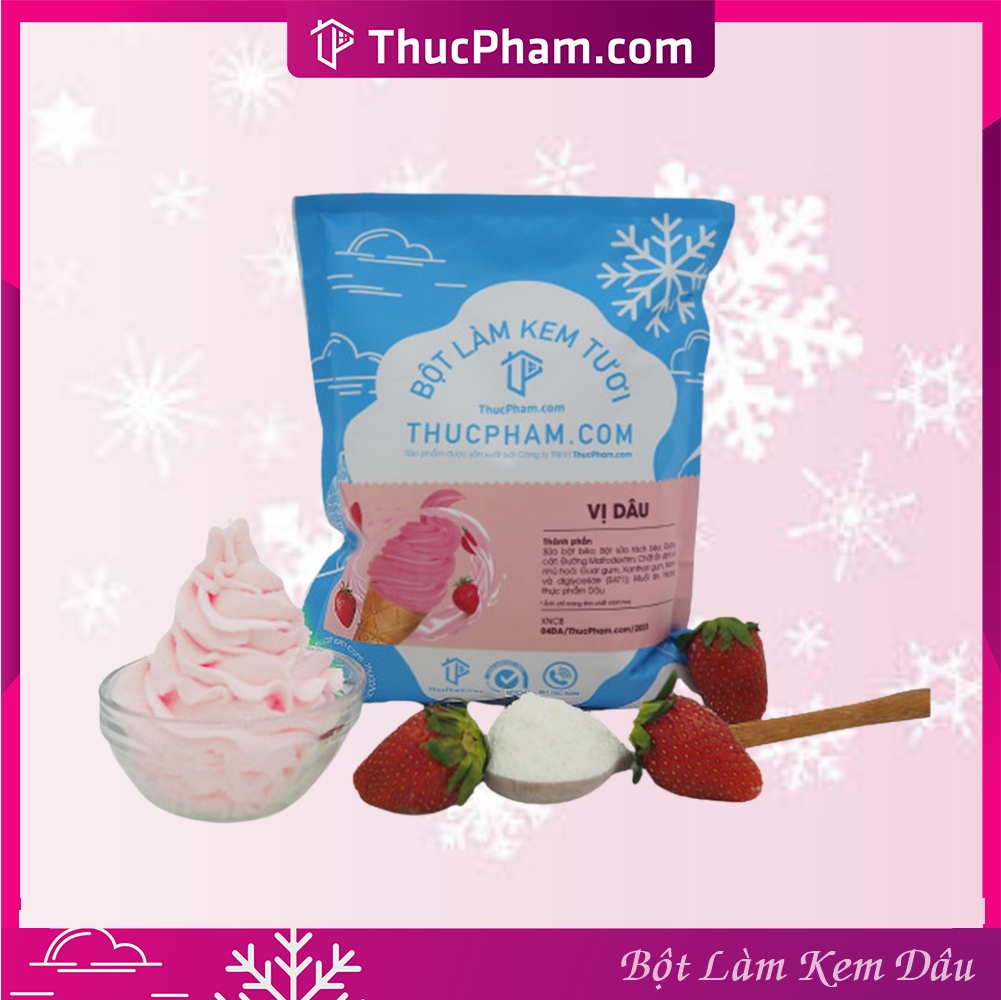 Bột Làm Kem Tươi THUCPHAM.COM Vị Dâu 1kg - Công Thức Độc Quyền Hương Vị Mới, Không Gắt, Không Hắc