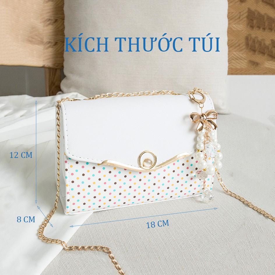 Túi đeo chéo thời trang chấm bi màu trắng HT3