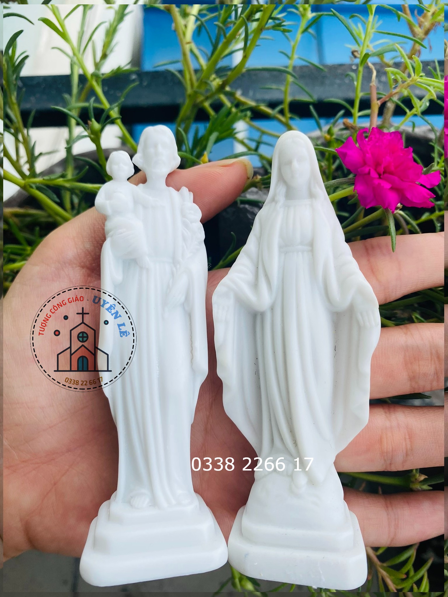 Tượng công giáo Tượng Thánh Giuse và Mẹ Maria 10cm trắng