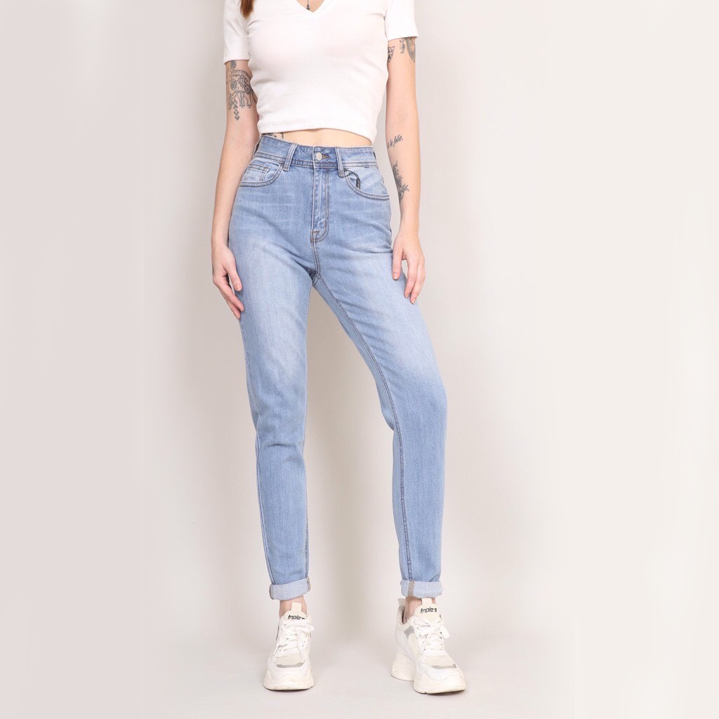 Quần jean nữ baggy - fit 9 tấc , cạp cao , co giãn 4 chiều thoải mái, năng động CT jeans