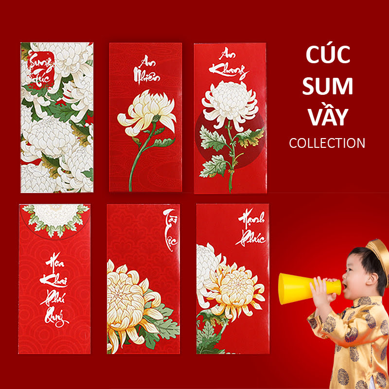 Xấp Bao Lì Xì Ruột Đỏ Cao Cấp Cúc Sum Vầy