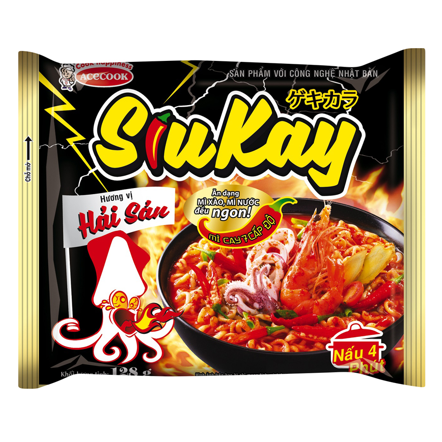 Thùng 24 Gói Mì Siu Kay Hương Vị Hải Sản (128g / Gói)