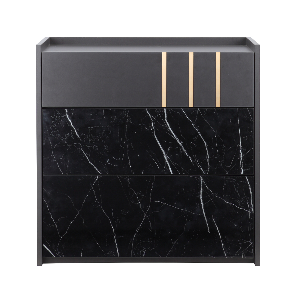 Tủ ngăn kéo 3 tầng MARQUINA gỗ công nghiệp cao cấp màu xám đen kết hợp vân đá cẩm thạch sang trọng | Index Living Mall - Phân phối độc quyền tại Việt Nam