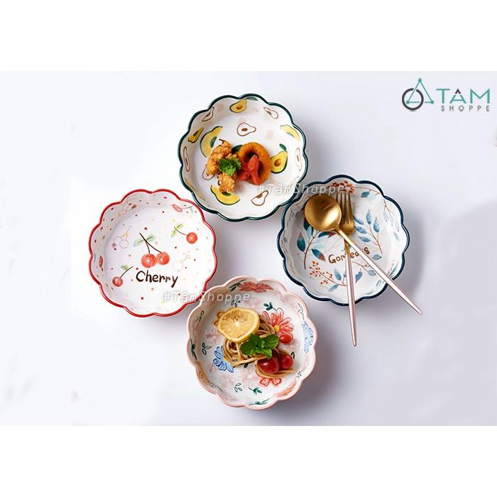 Dĩa gốm sứ cao cấp tròn vành nhún bèo vẽ họa tiết Summer Style