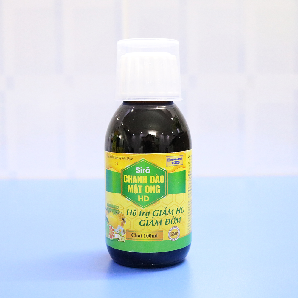 Siro ho cho bé Chanh Đào Mật Ong giảm ho, giảm đờm, giảm viêm họng cho bé từ 1 tuổi - Chai 100ml thành phần chanh đào, mật ong, kim ngân hoa, mơ muối, cam thảo