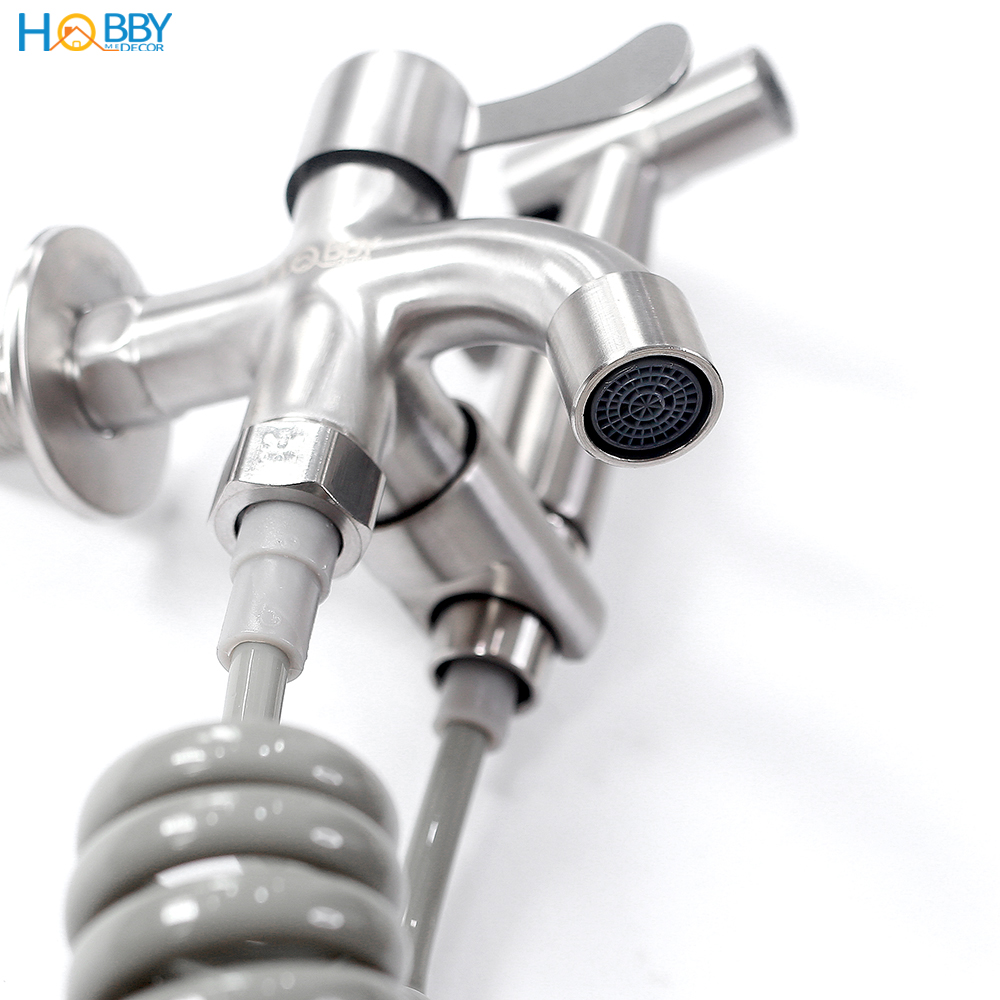 Vòi xịt vệ sinh kèm vòi xả nước dây lò xo rút gọn Hobby Home Decor GXLX chuẩn Inox 304 hỗ trợ phun tăng áp - dây dài 2m