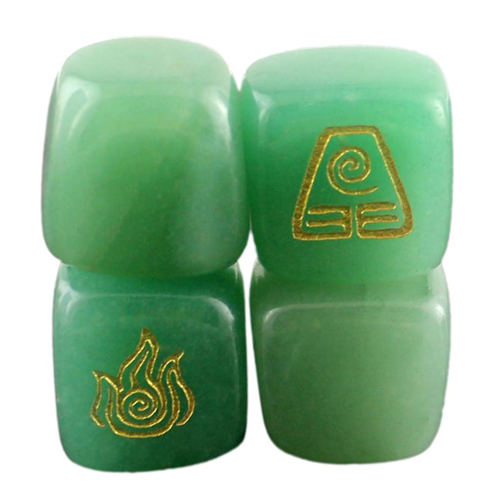4PCS Natural Crystal Stone Religious Runes Polished Engraved Home Decor Green