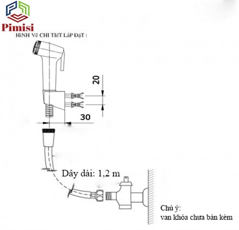 Vòi xịt bồn cầu vệ sinh nhà tắm Pimisi PS-101 mạ inox dây mềm | Hàng chính hãng