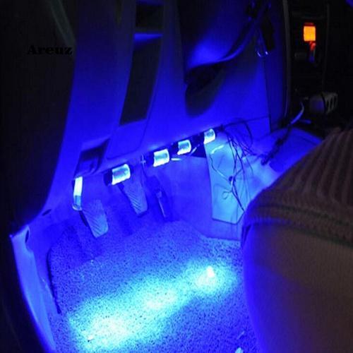 Bộ 4 Dây Đèn 3 Bóng LED 12V Màu Xanh Dương Neon Trang Trí Nội Thất Xe Hơi