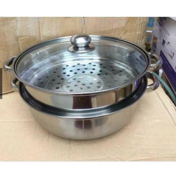 Bộ xửng hấp inox 28cm - nồi hấp đa năng 2 tầng 3 tầng cao cấp nắp kính