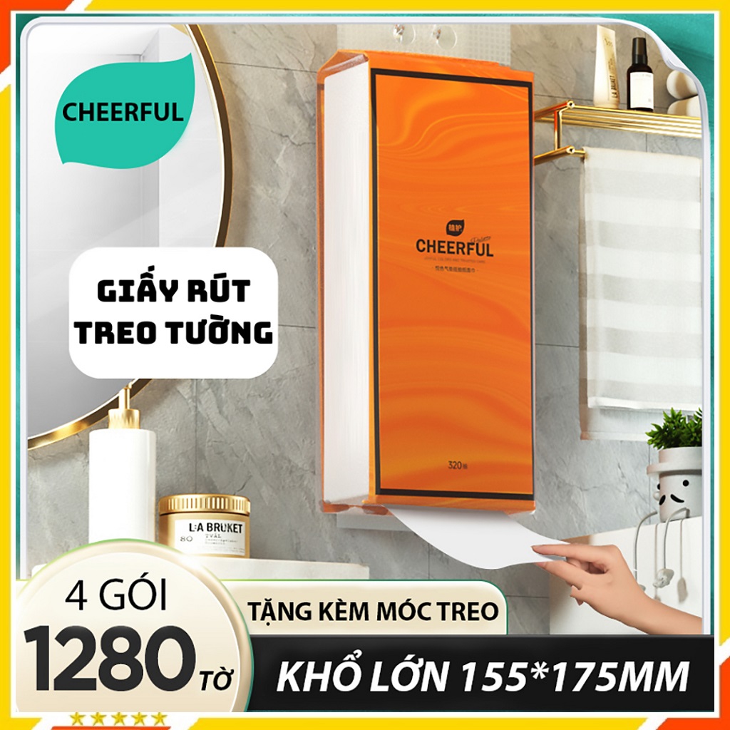 Giấy Rút Treo Tường, Giấy Vệ Sinh Dạng Rút, Thùng 4 Bịch To, Khăn Giấy 4 Lớp Dai, Mềm, Mịn
