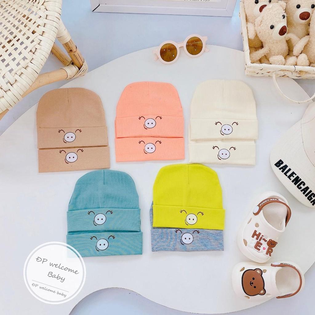 Mũ sơ sinh in hình chú lợn đáng yêu chất borip cho bé trai, bé gái