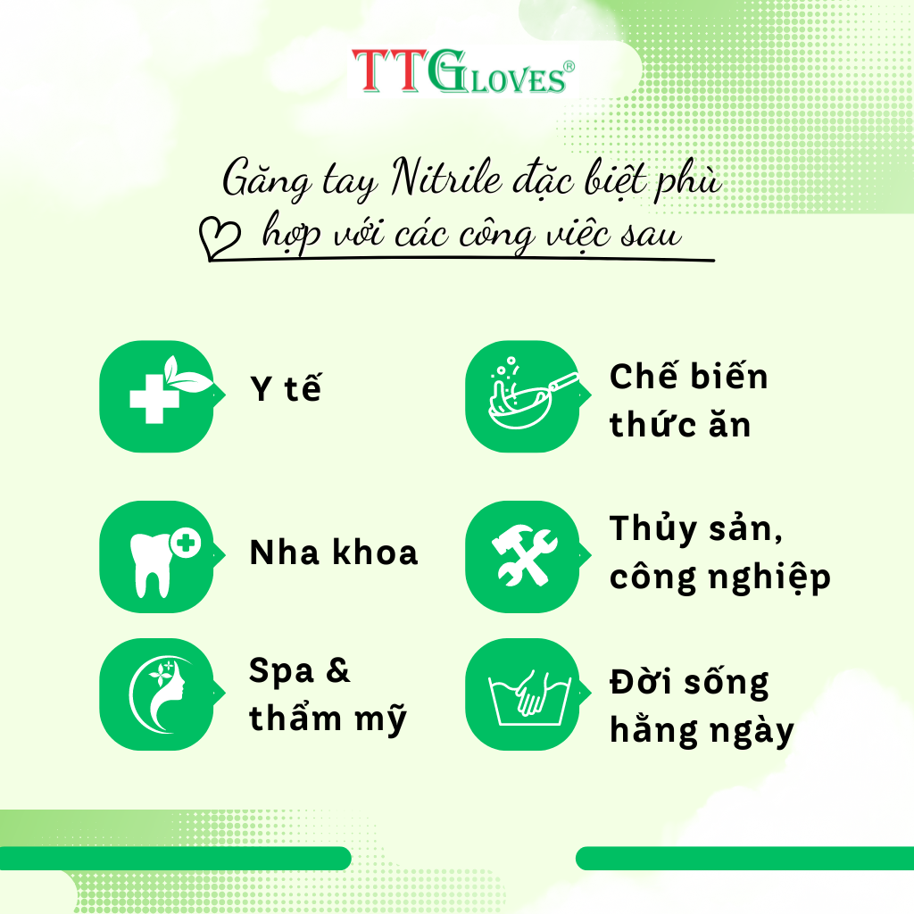 Găng Tay Y Tế Size L Không Bột Nitrile TTGLOVES Màu Trắng (100 Chiếc)