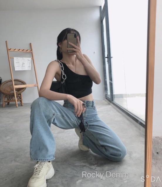 QUẦN JEANS ỐNG RỘNG XANH BẠC SIÊU ĐẸP- hình thật shop chụp