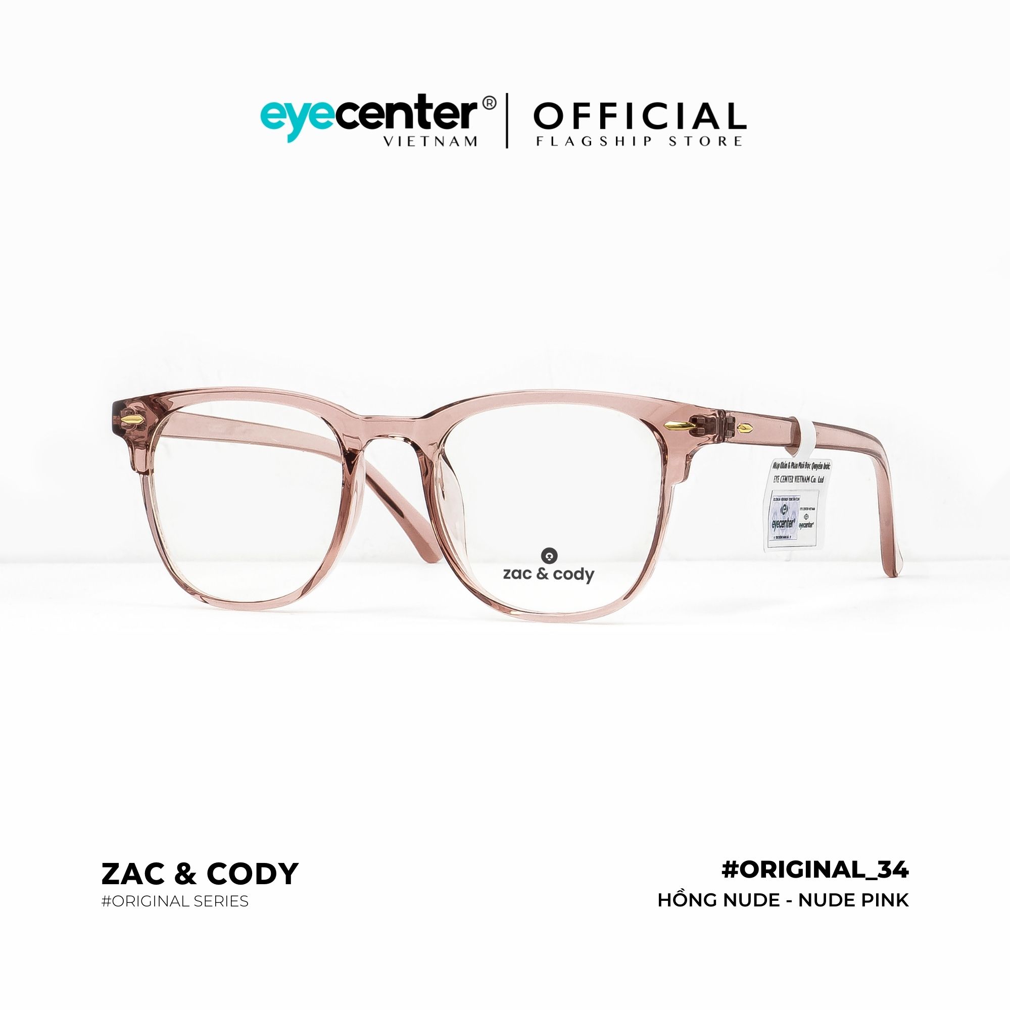 Gọng kính cận nam nữ chính hãng B34-S by ZAC CODY B34 nhựa dẻo chống gãy nhập khẩu by Eye Center Vietnam