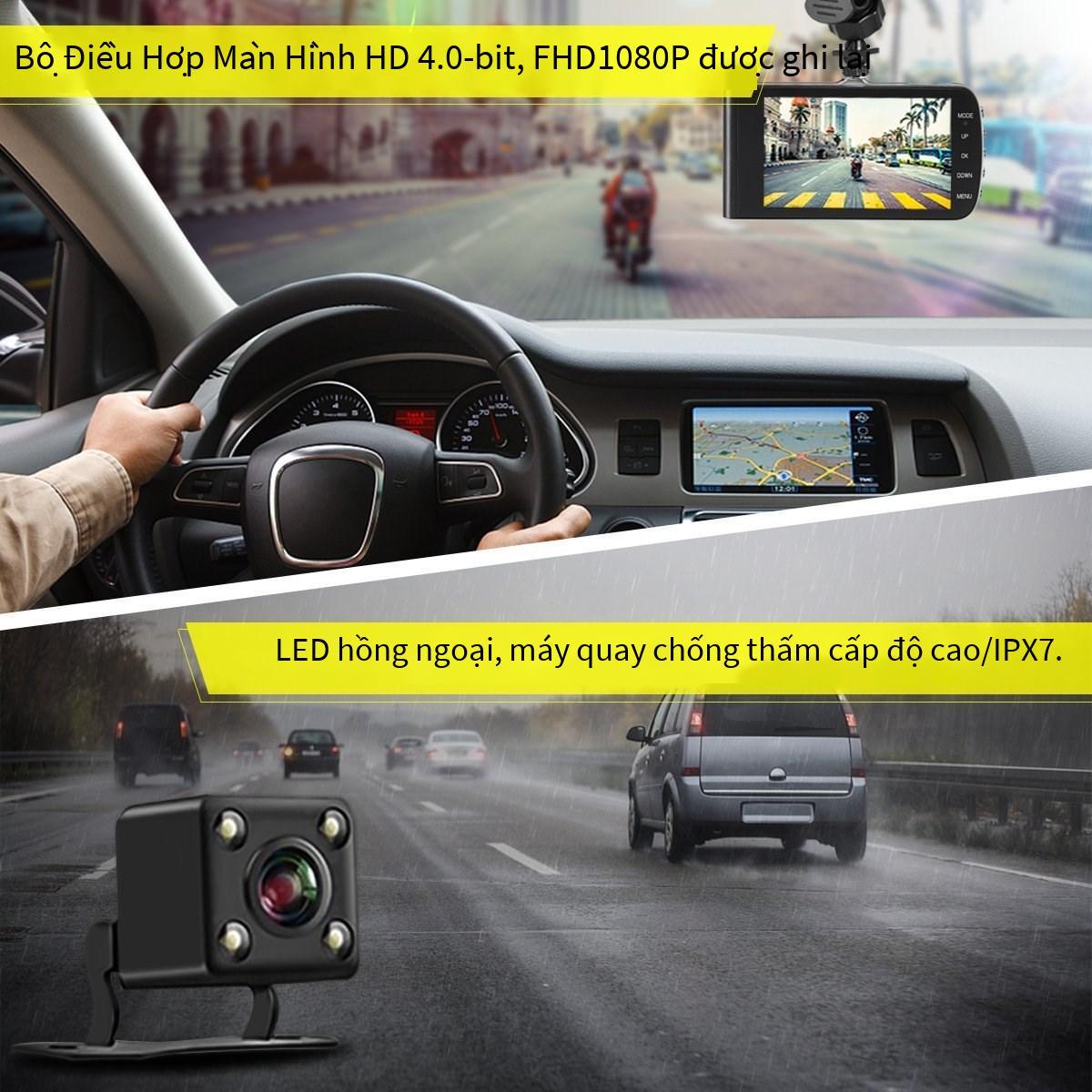 Máy ghi âm quảng cáo lái xe màn hình 4.0 inch mới tầm nhìn ban đêm độ phân giải cao phía trước và phía sau ghi hình kép đảo chiều máy ghi hình ẩn