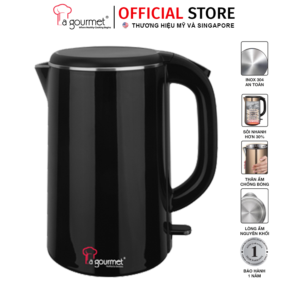 [Hàng chính hãng] Ấm siêu tốc chống bỏng không vi nhựa La gourmet 1800W 1.8L - (bảo hành 1 năm)