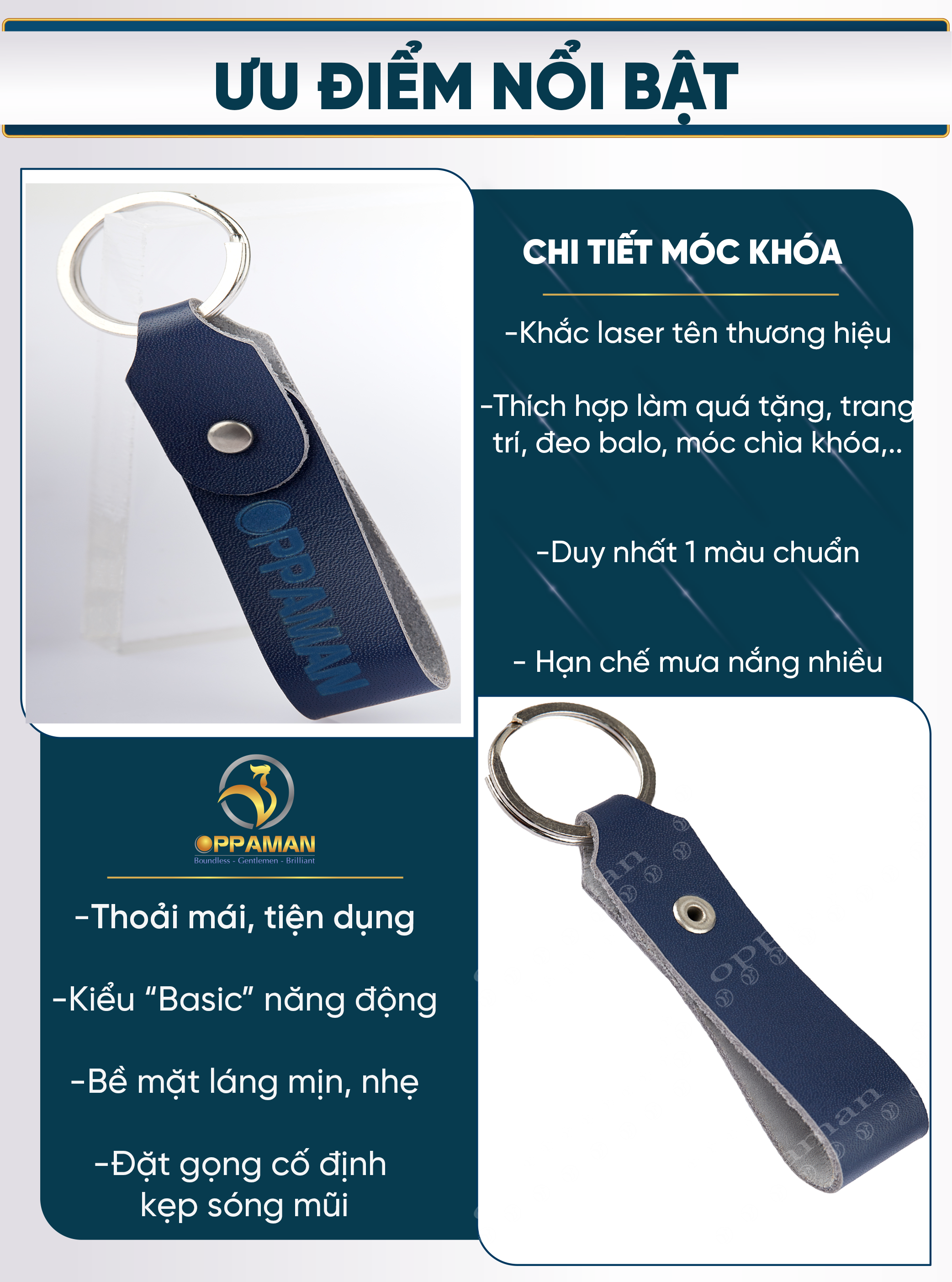 [GIFT] Móc khóa da bò Oppaman bền không rỉ sét hàng cao cấp OMK1