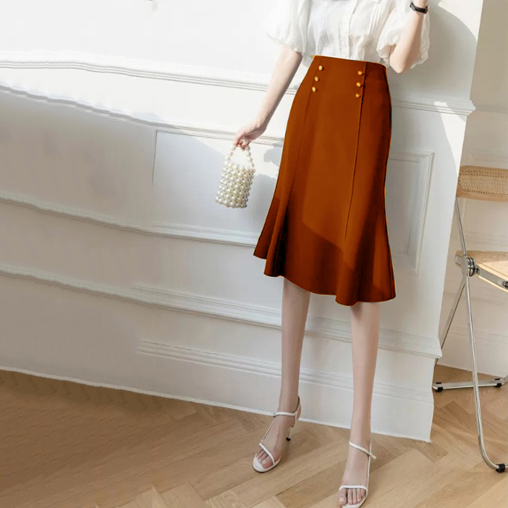 Chân váy công sở dáng dài qua gối vải kaki thun co giãn thoáng mát storevanshop CV0015