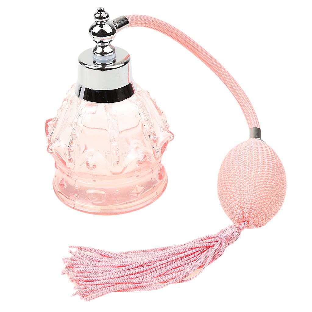 Women Girls Ladies 100ml Empty Refillable Travel Long Bulb Tassel Spray Perfume Bottle Pink
