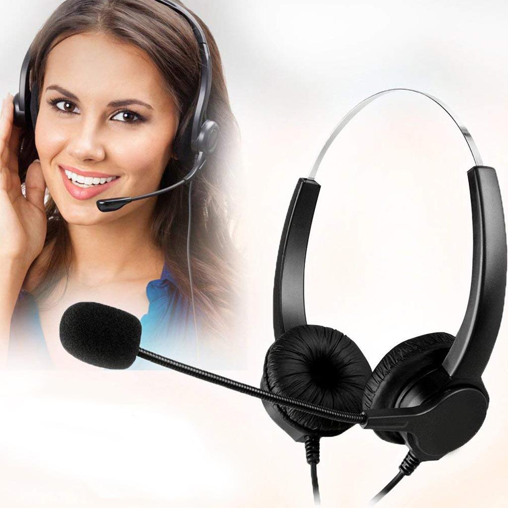 Handsfree Call Center Noise Canceling Binaural Headset RJ9 with Microphone