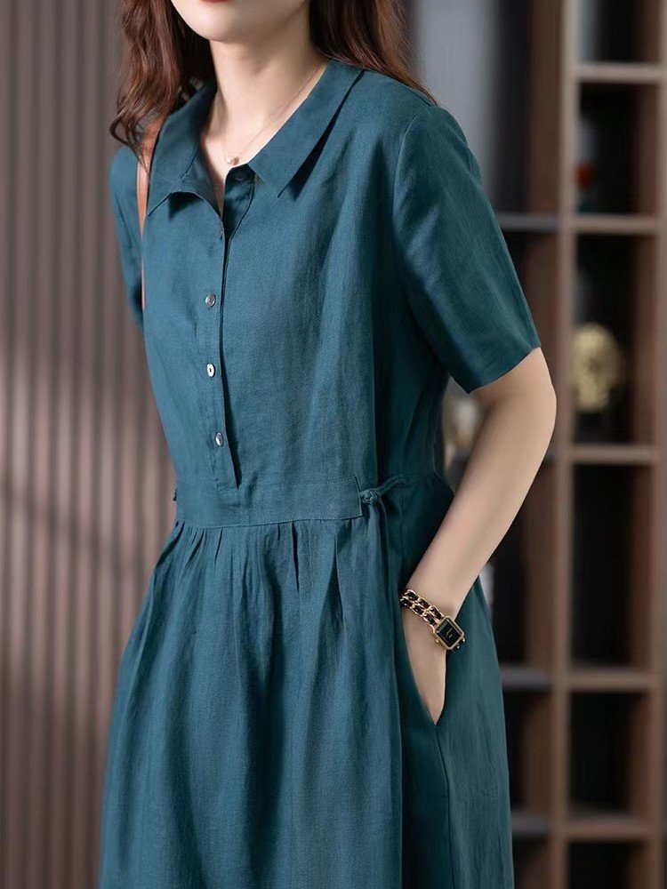 Váy Đầm Sơ Mi Chất Linen From Rộng Dáng Dài Mặc Hè Mát Đũi Việt phù hợp đi chơi dạo phố