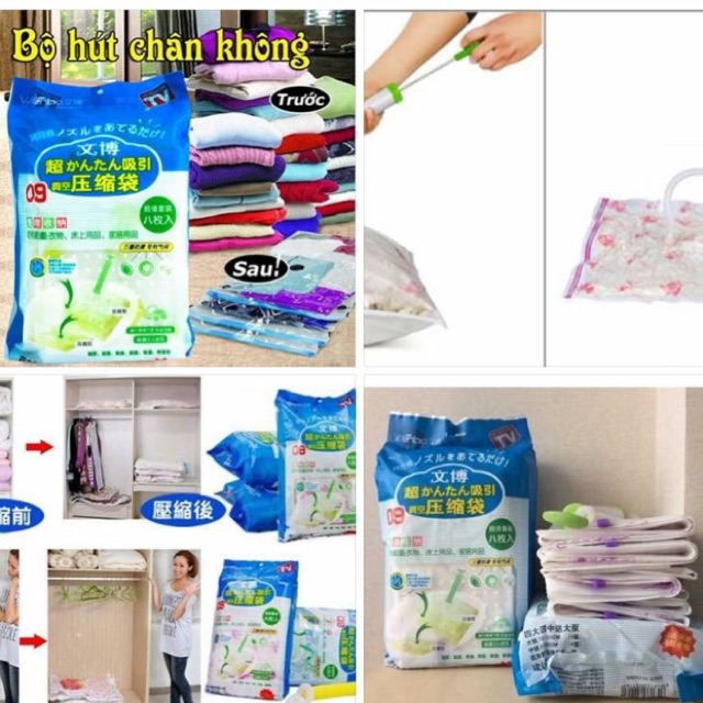 Bộ 8 túi hút chân không kèm dụng cụ hút