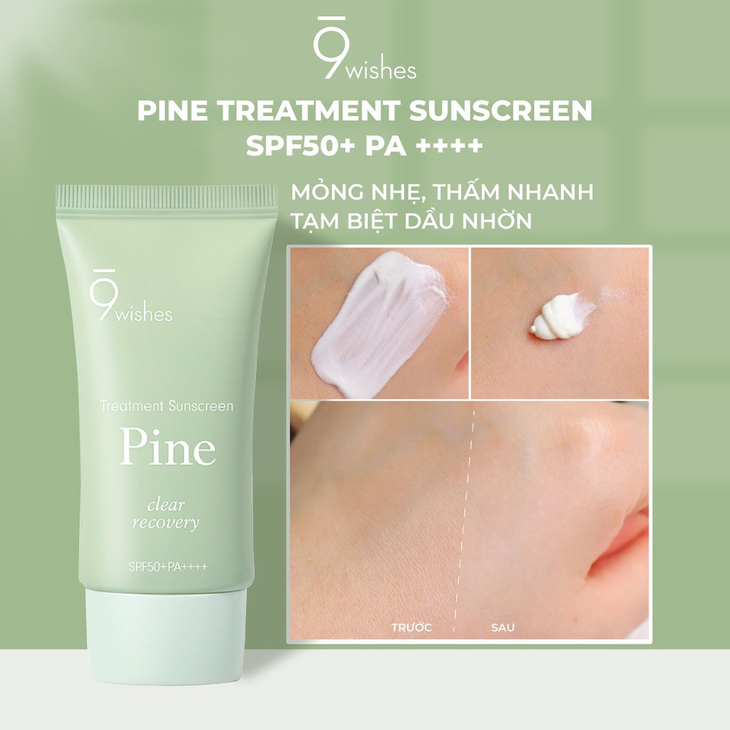 Kem Chống Nắng Mỏng Nhẹ, Kiềm Dầu 9 Wishes Pine Lightweight Suncreen SPF50+ PA++++ 50ml