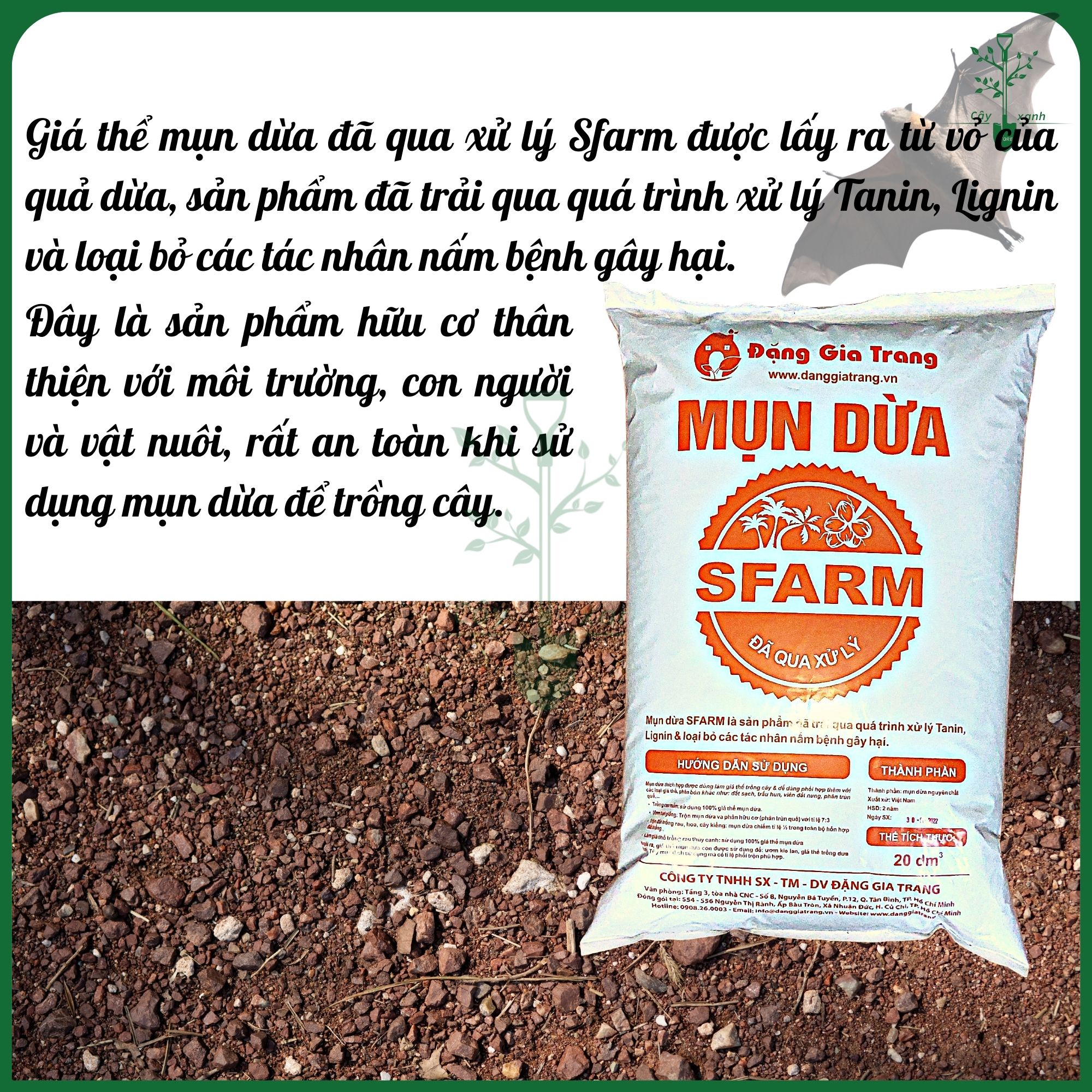 Mụn dừa đã qua xử lý SFARM  túi to 20DM3 - Sử dụng ngay, Cải tạo đất, Bổ sung dưỡng chất cho cây trồng- Cây Xanh Store