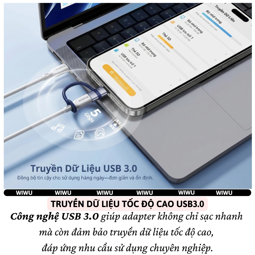 Adapter OTG chuyển đổi WIWU Legend USB-C to L(iP)  và L(iP) to Type-C Sạc nhanh PD 27W USB 3.0 Tốc Độ Cao, Chip Kép Thông Minh, Mini Chống Thất Lạc - Hàng nhập khẩu